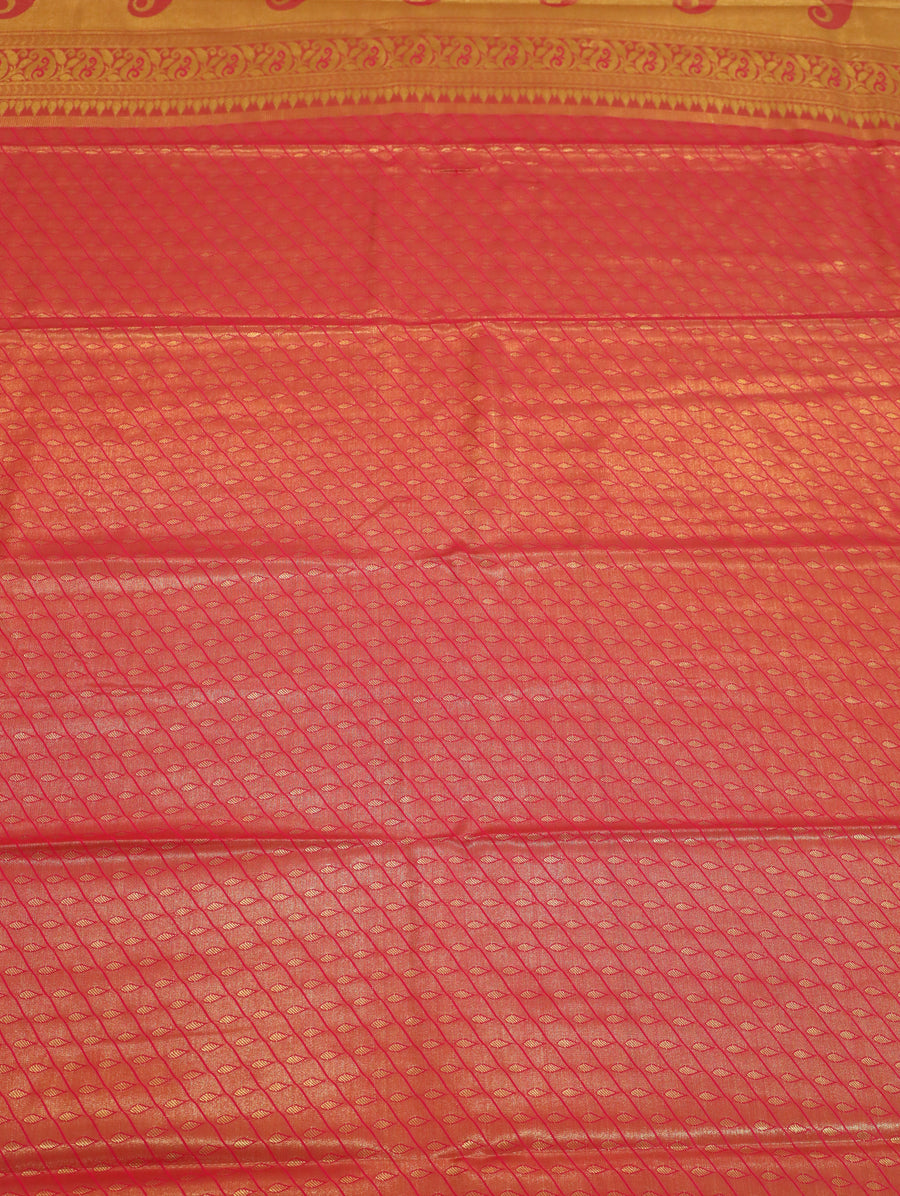 Emerald Green Gadwal Inspired Semi Silk Saree with Wide Contrast Border