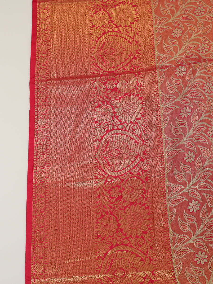 Emerald Green Gadwal Inspired Semi Silk Saree with Wide Contrast Border