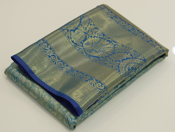 Antique Gold Dharmavaram Inspired Semi Silk Saree with Wide Contrast Border