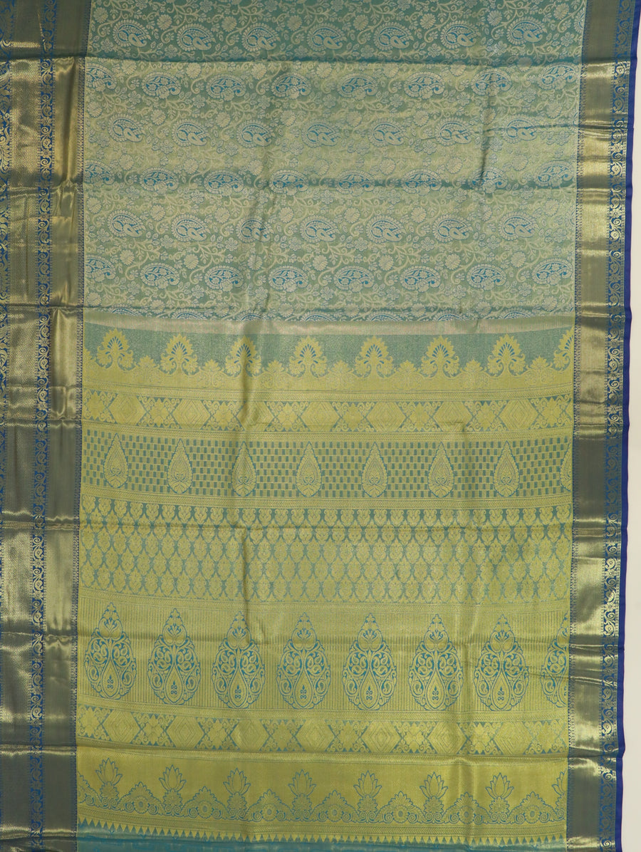 Antique Gold Dharmavaram Inspired Semi Silk Saree with Wide Contrast Border