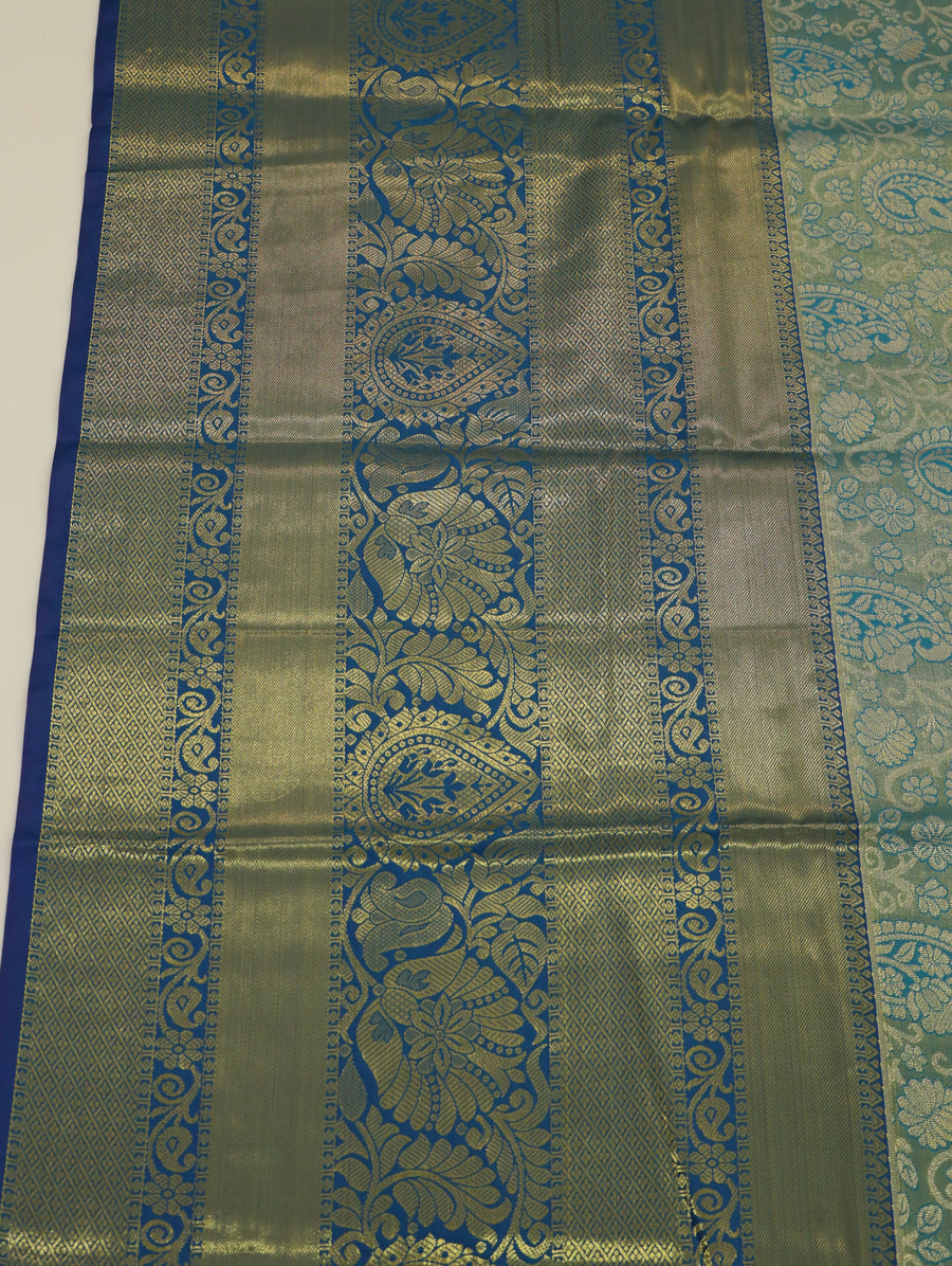 Antique Gold Dharmavaram Inspired Semi Silk Saree with Wide Contrast Border