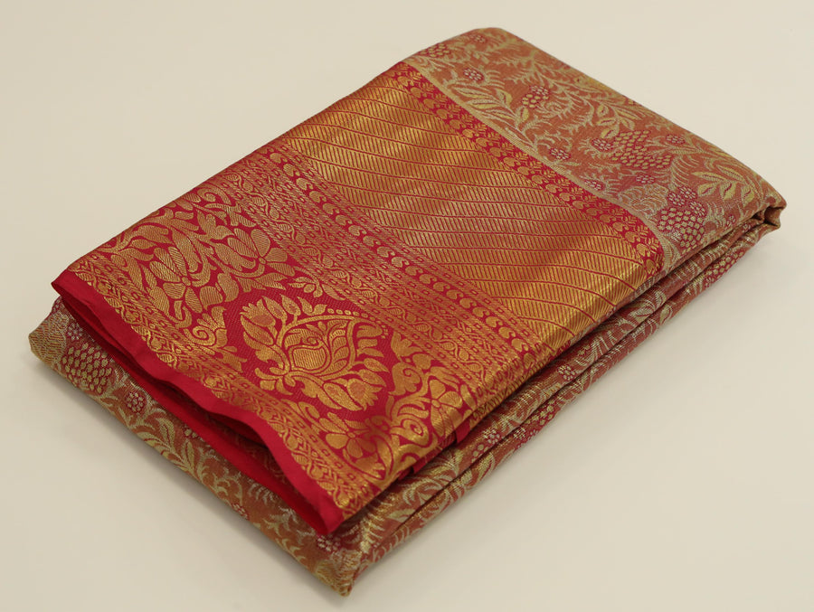 Olive Green Kanchipuram Inspired Semi Silk Saree with Wide Self Border