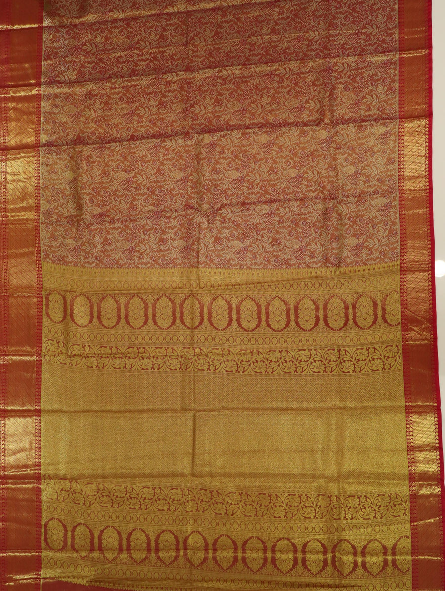 Olive Green Kanchipuram Inspired Semi Silk Saree with Wide Self Border