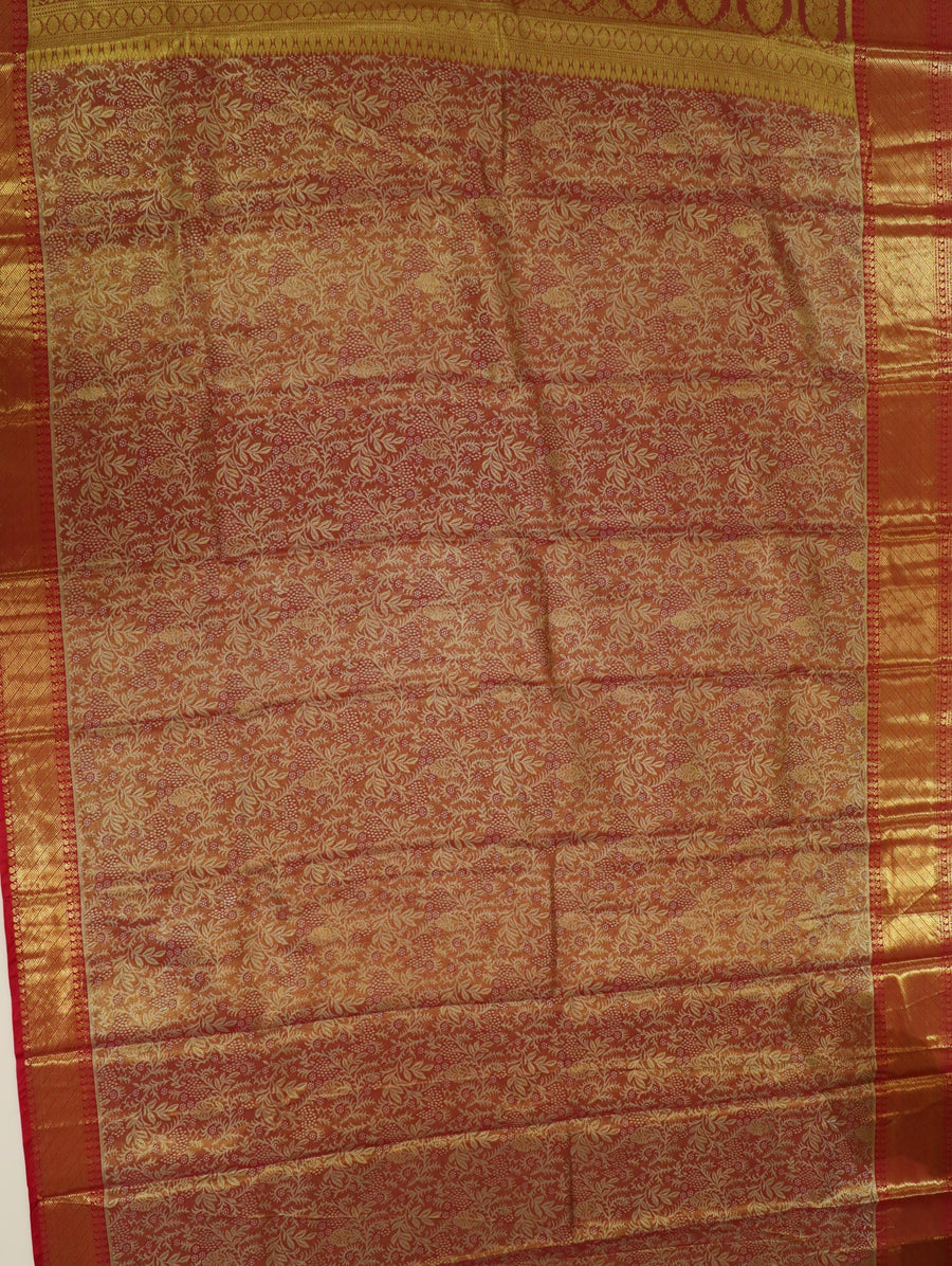 Olive Green Kanchipuram Inspired Semi Silk Saree with Wide Self Border