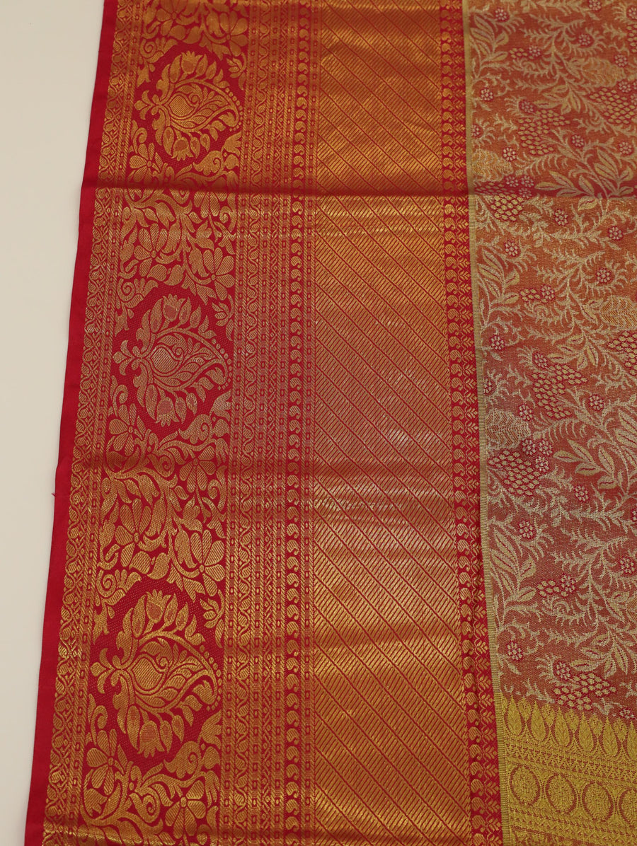 Olive Green Kanchipuram Inspired Semi Silk Saree with Wide Self Border