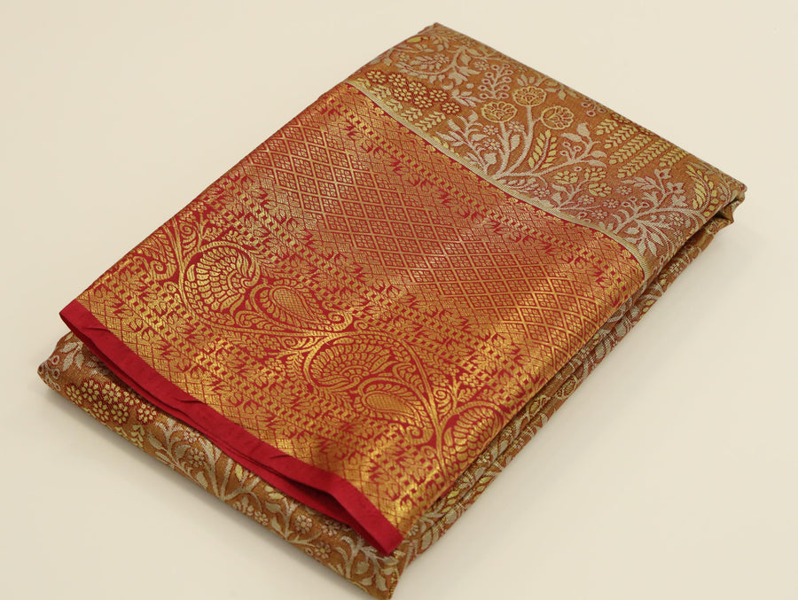 Champagne Gold Mysore Inspired Semi Silk Saree with Small Contrast Border