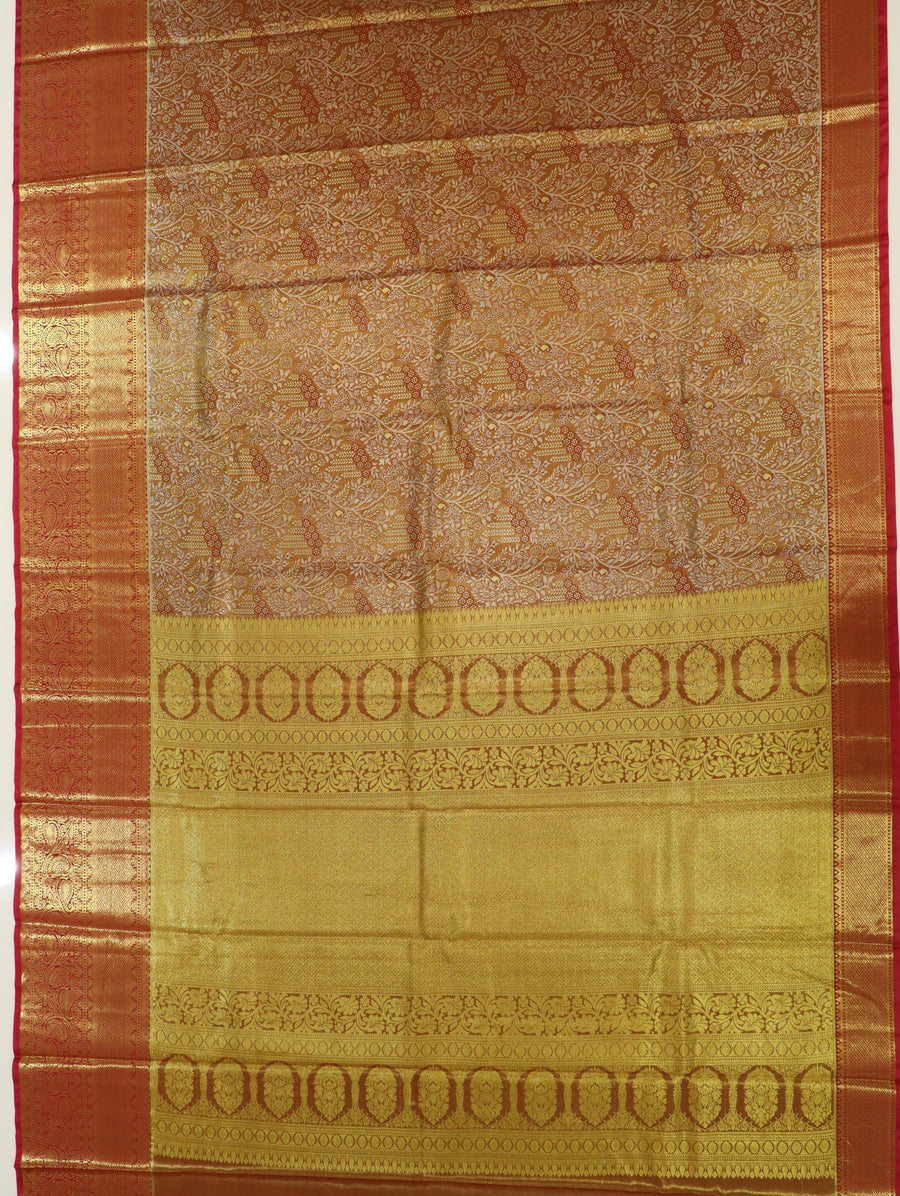 Champagne Gold Mysore Inspired Semi Silk Saree with Small Contrast Border