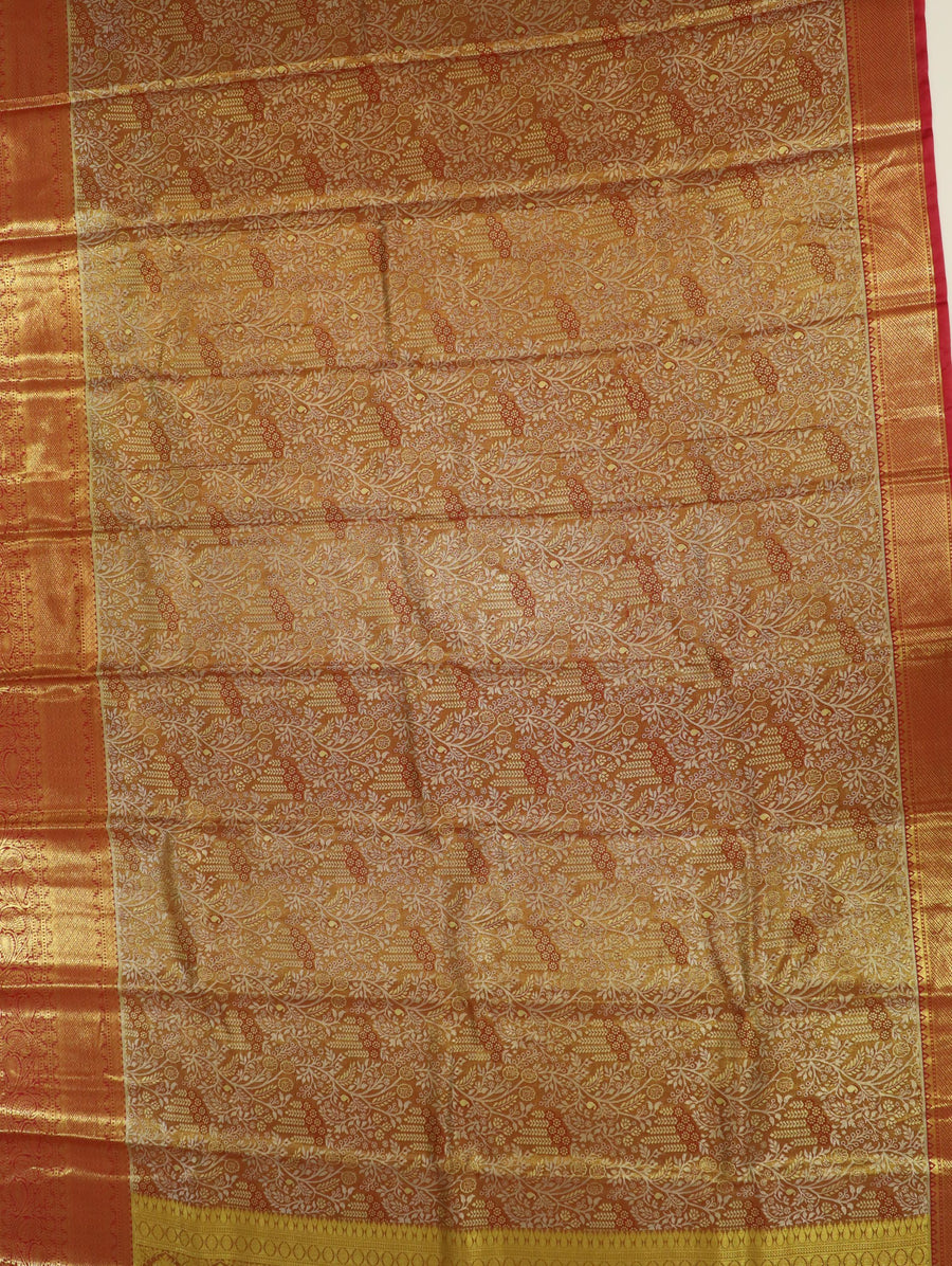 Champagne Gold Mysore Inspired Semi Silk Saree with Small Contrast Border