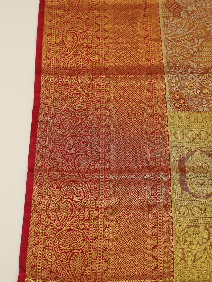 Champagne Gold Mysore Inspired Semi Silk Saree with Small Contrast Border