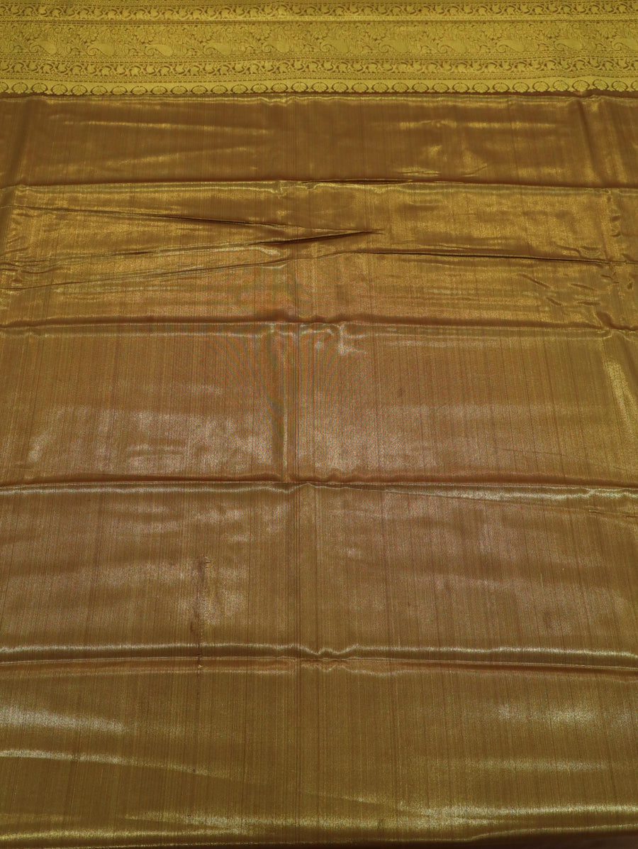 Antique Gold Kanchipuram Inspired Semi Silk Saree with Wide Contrast Border
