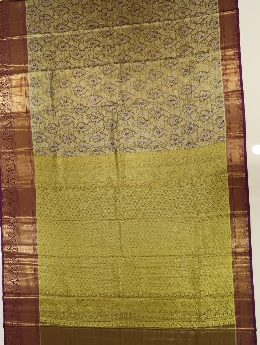 Antique Gold Kanchipuram Inspired Semi Silk Saree with Wide Contrast Border