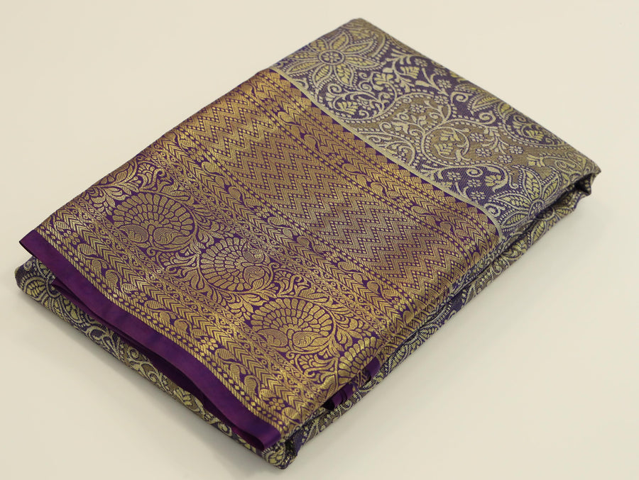 Purple Gold Dharmavaram Inspired Semi Silk Saree with Wide Contrast Border