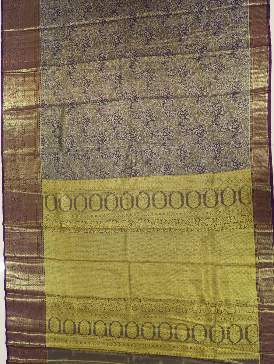 Purple Gold Dharmavaram Inspired Semi Silk Saree with Wide Contrast Border