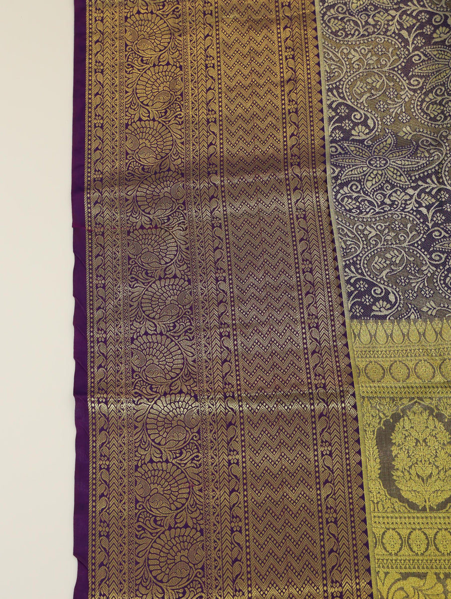 Purple Gold Dharmavaram Inspired Semi Silk Saree with Wide Contrast Border