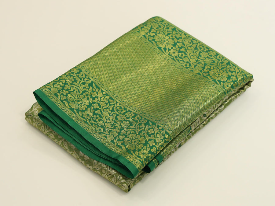 Emerald Green Gadwal Inspired Semi Silk Saree with Wide Contrast Border