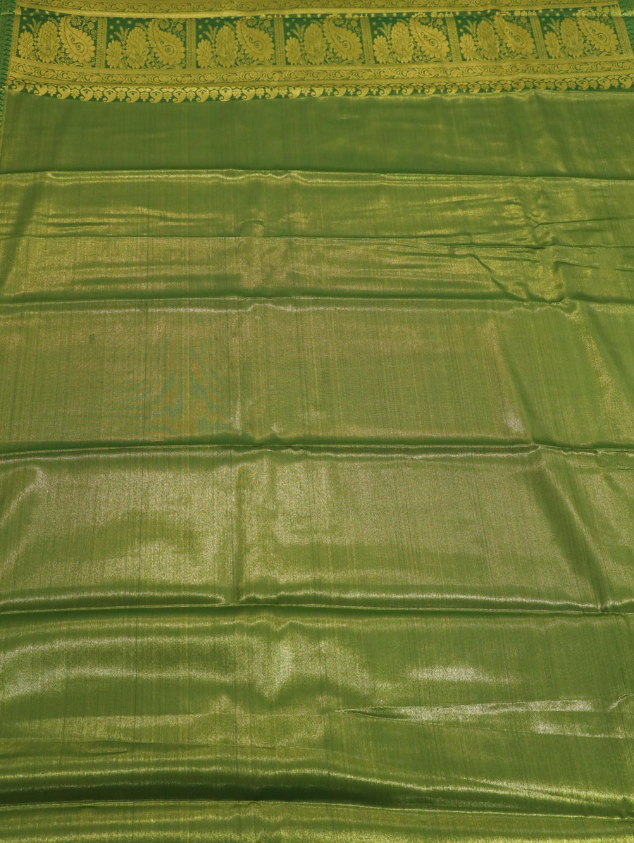 Emerald Green Gadwal Inspired Semi Silk Saree with Wide Contrast Border