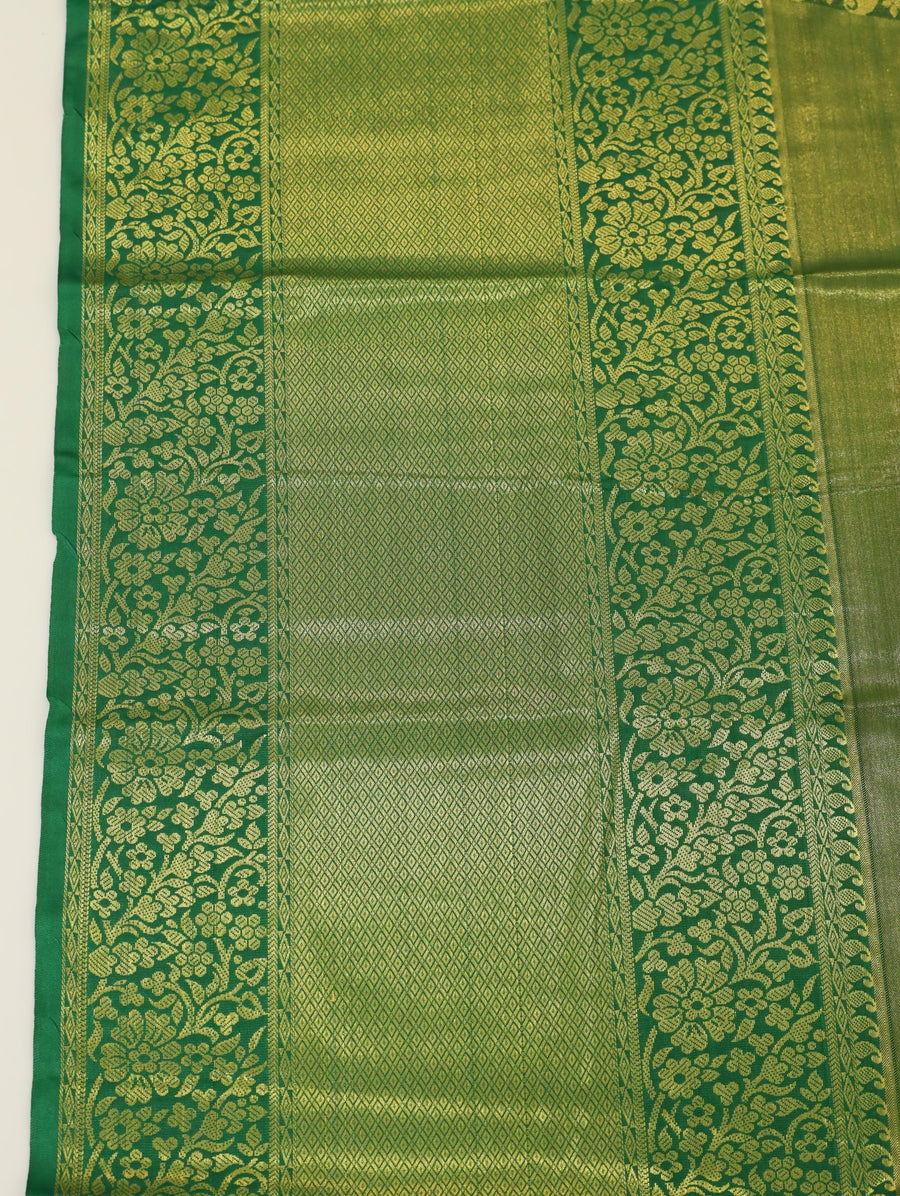 Emerald Green Gadwal Inspired Semi Silk Saree with Wide Contrast Border