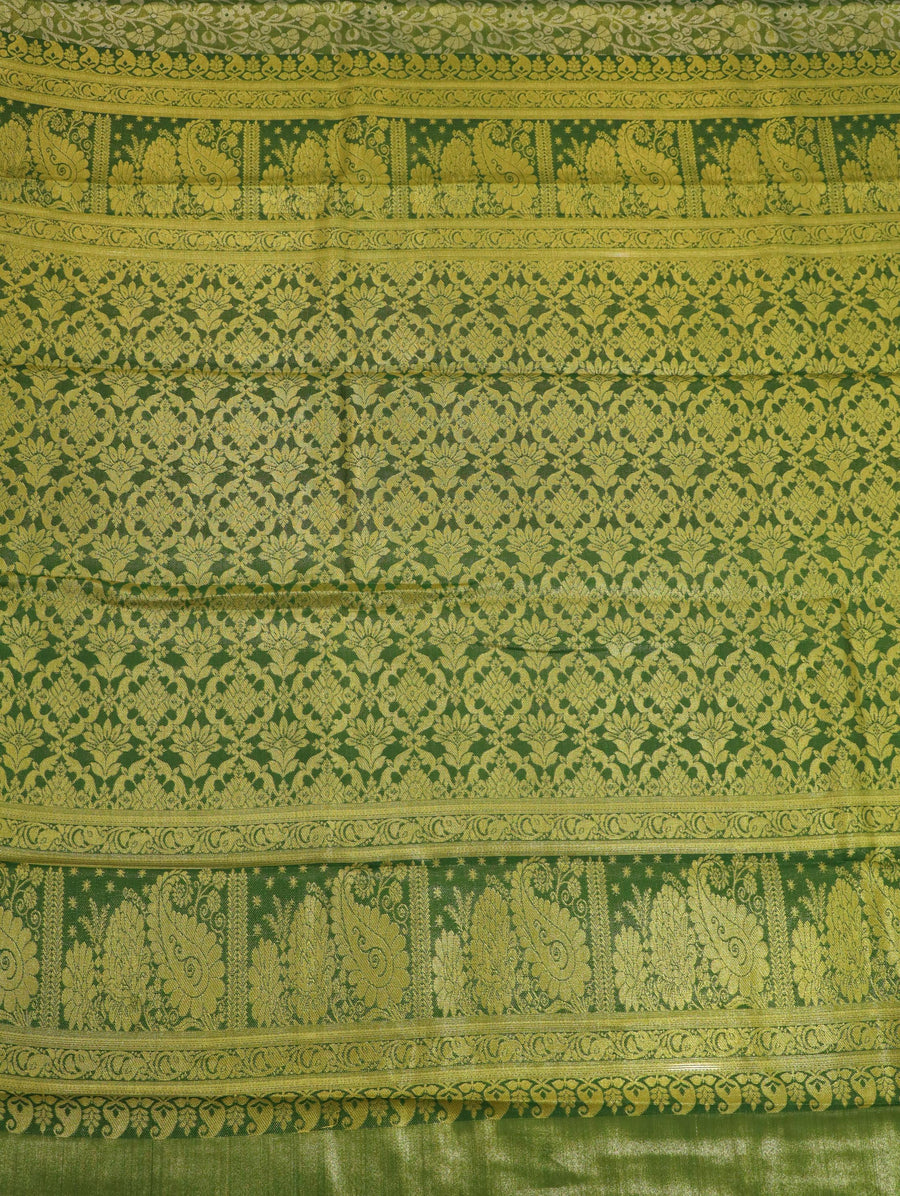 Emerald Green Gadwal Inspired Semi Silk Saree with Wide Contrast Border