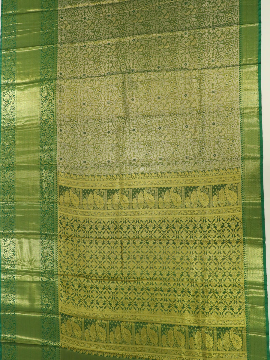 Emerald Green Gadwal Inspired Semi Silk Saree with Wide Contrast Border