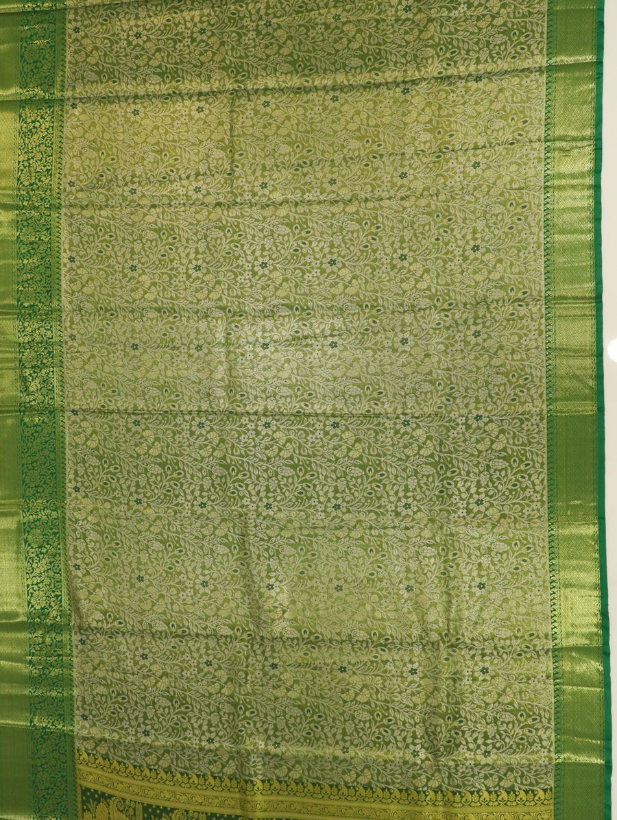 Emerald Green Gadwal Inspired Semi Silk Saree with Wide Contrast Border