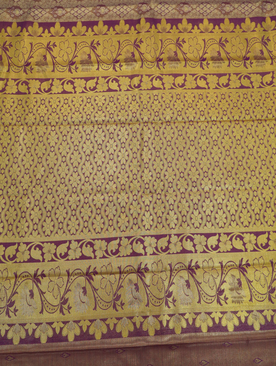 Deep Purple Dharmavaram Inspired Semi Silk Saree with Wide Contrast Border