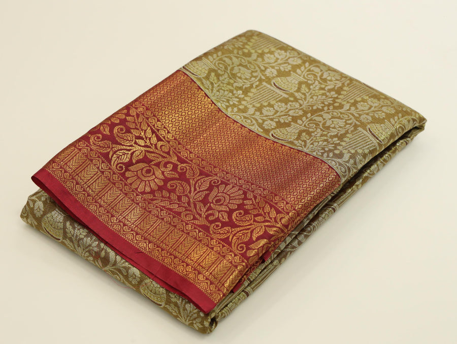 Mustard Gold Gadwal Inspired Semi Silk Saree with Wide Contrast Border