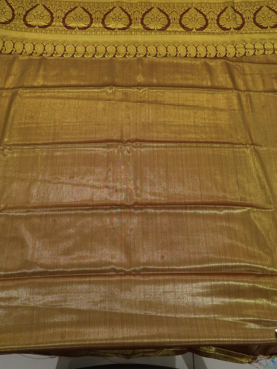 Mustard Gold Gadwal Inspired Semi Silk Saree with Wide Contrast Border