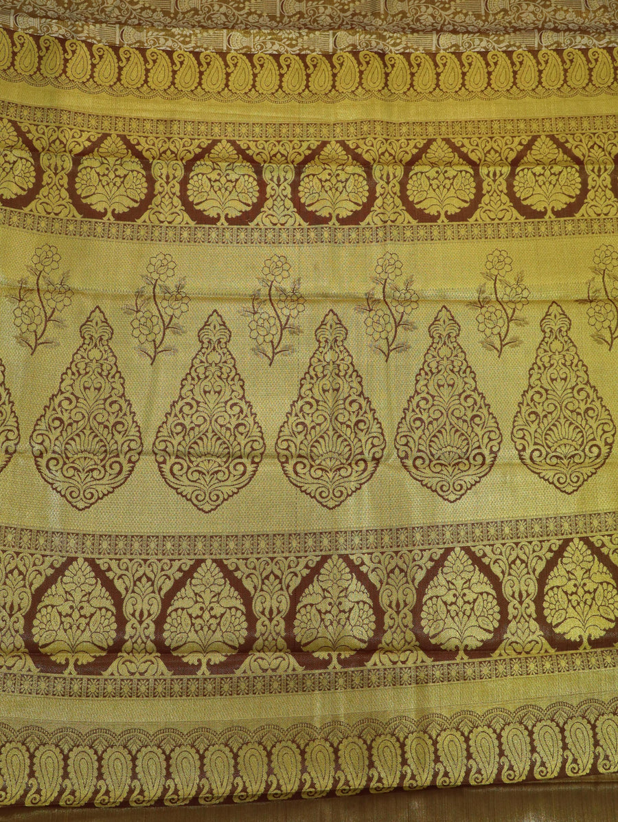 Mustard Gold Gadwal Inspired Semi Silk Saree with Wide Contrast Border
