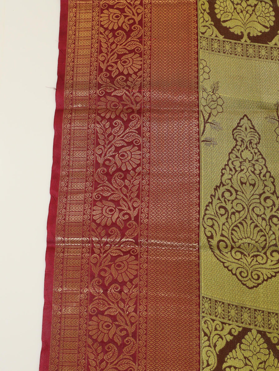 Mustard Gold Gadwal Inspired Semi Silk Saree with Wide Contrast Border