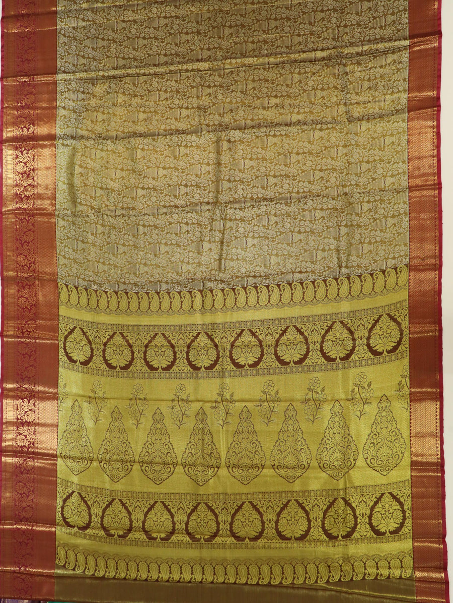 Mustard Gold Gadwal Inspired Semi Silk Saree with Wide Contrast Border