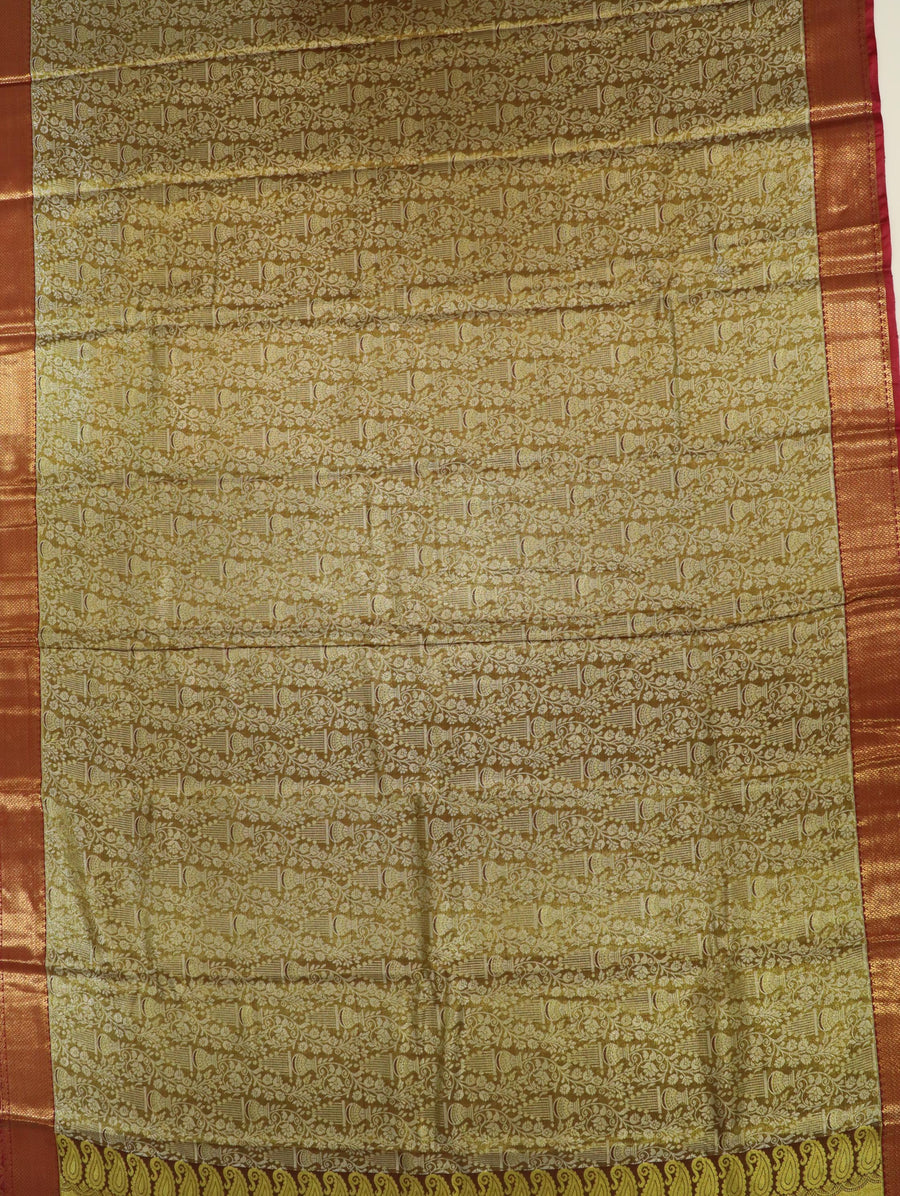 Mustard Gold Gadwal Inspired Semi Silk Saree with Wide Contrast Border