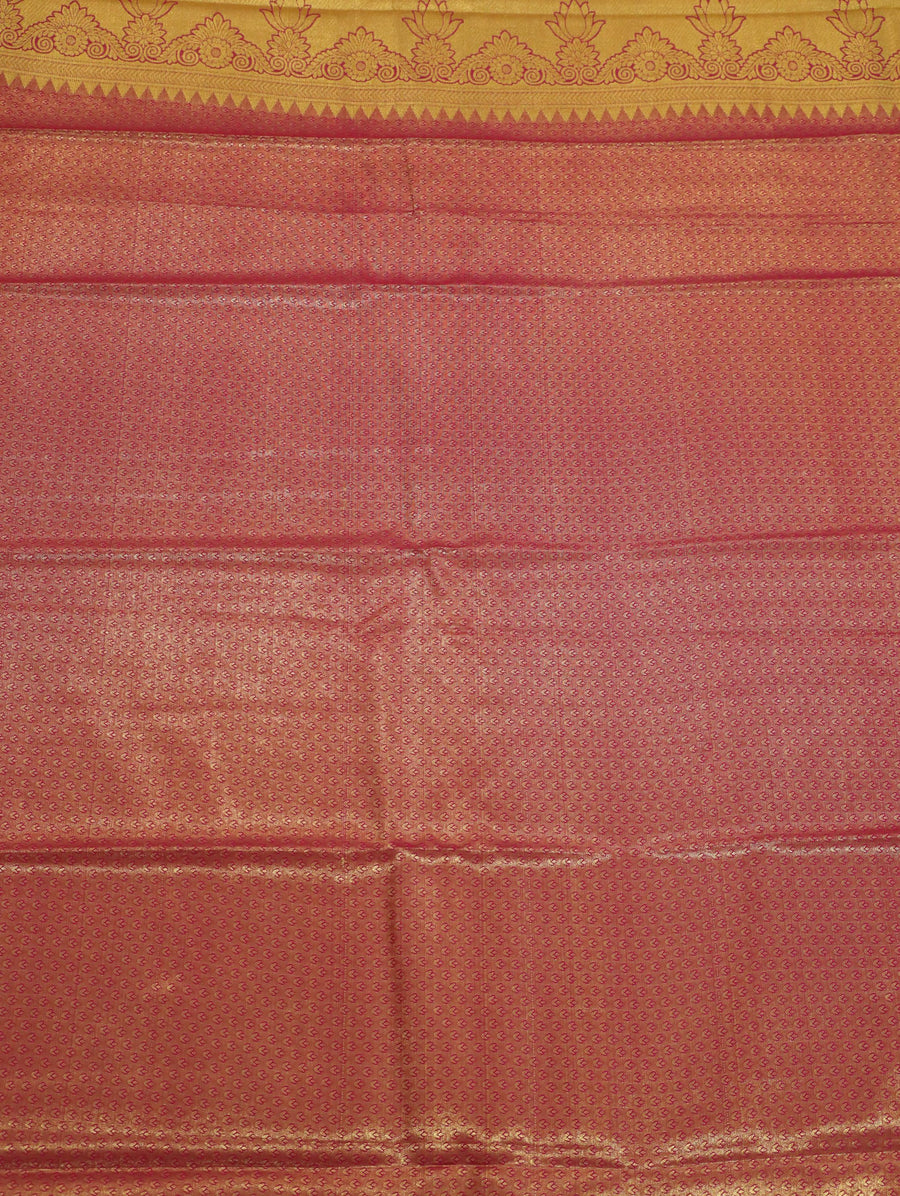 Peach Orange Kanchipuram Inspired Semi Silk Saree with Wide Contrast Border