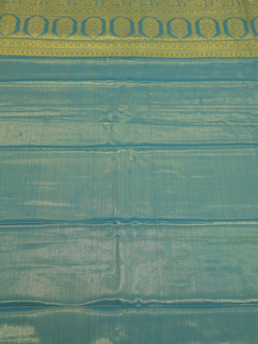 Parrot Green Kanchipuram Inspired Semi Silk Saree with Wide Contrast Border