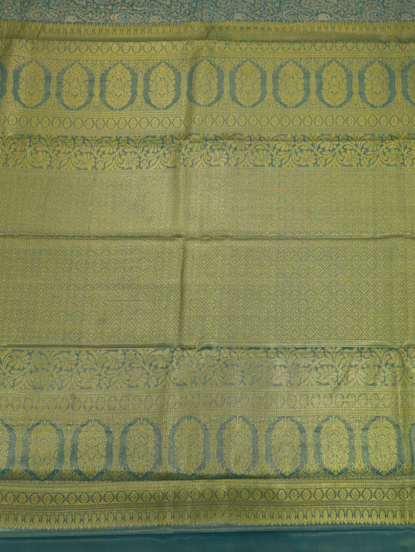 Parrot Green Kanchipuram Inspired Semi Silk Saree with Wide Contrast Border