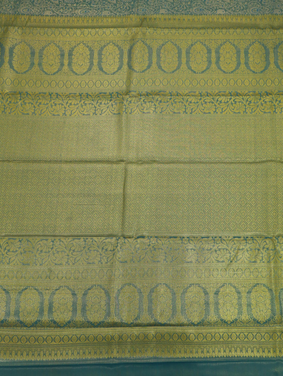 Parrot Green Kanchipuram Inspired Semi Silk Saree with Wide Contrast Border