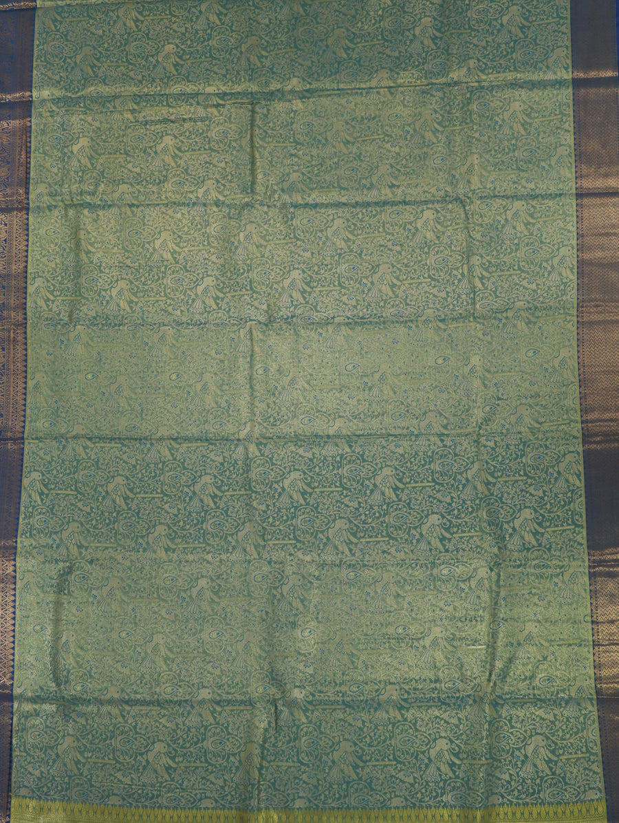 Parrot Green Kanchipuram Inspired Semi Silk Saree with Wide Contrast Border