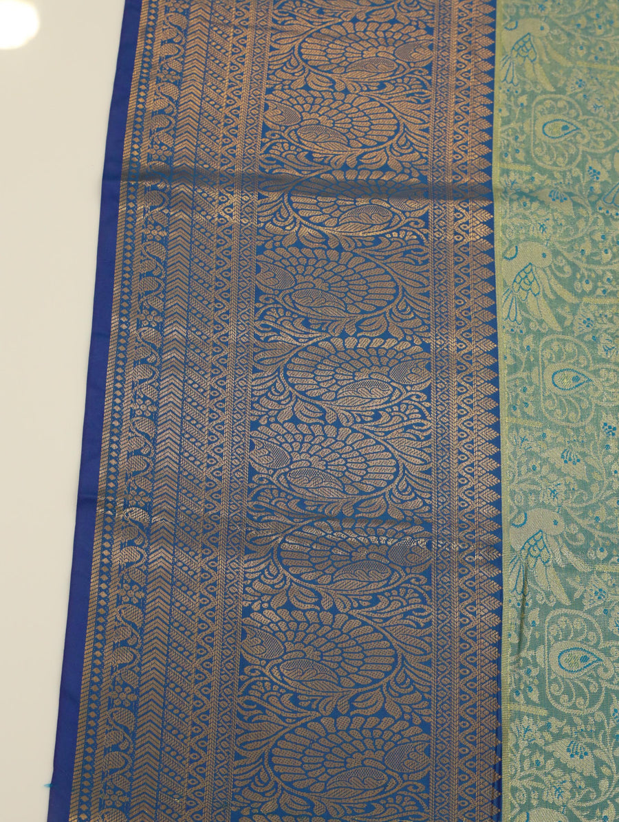 Parrot Green Kanchipuram Inspired Semi Silk Saree with Wide Contrast Border