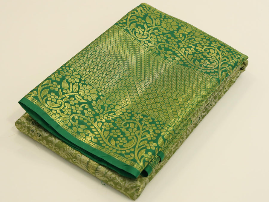 Teal Green Gadwal Inspired Semi Silk Saree with Wide Contrast Border