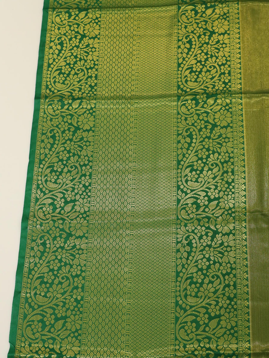 Teal Green Gadwal Inspired Semi Silk Saree with Wide Contrast Border