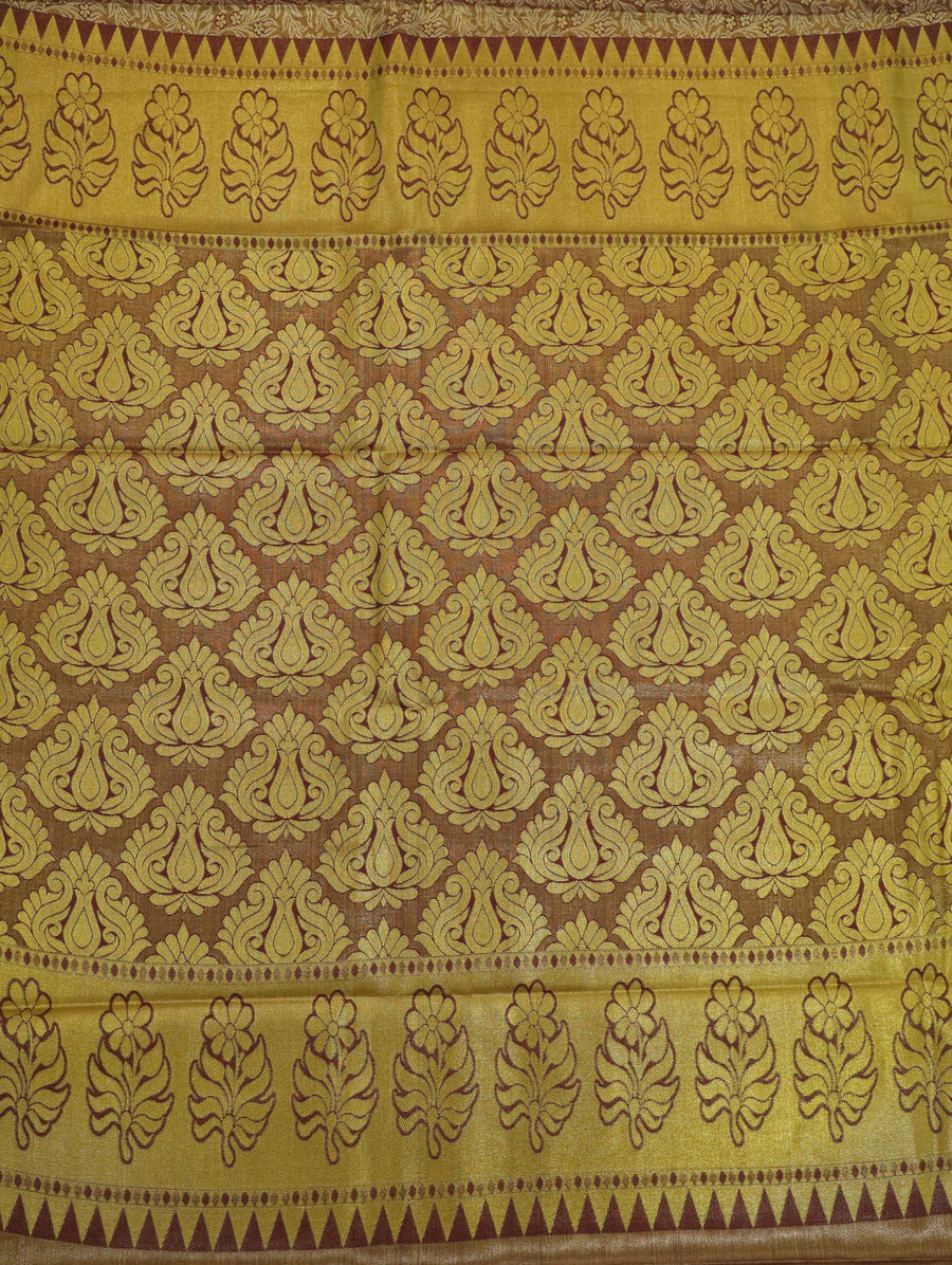 Peach Orange Kanchipuram Inspired Semi Silk Saree with Wide Contrast Border
