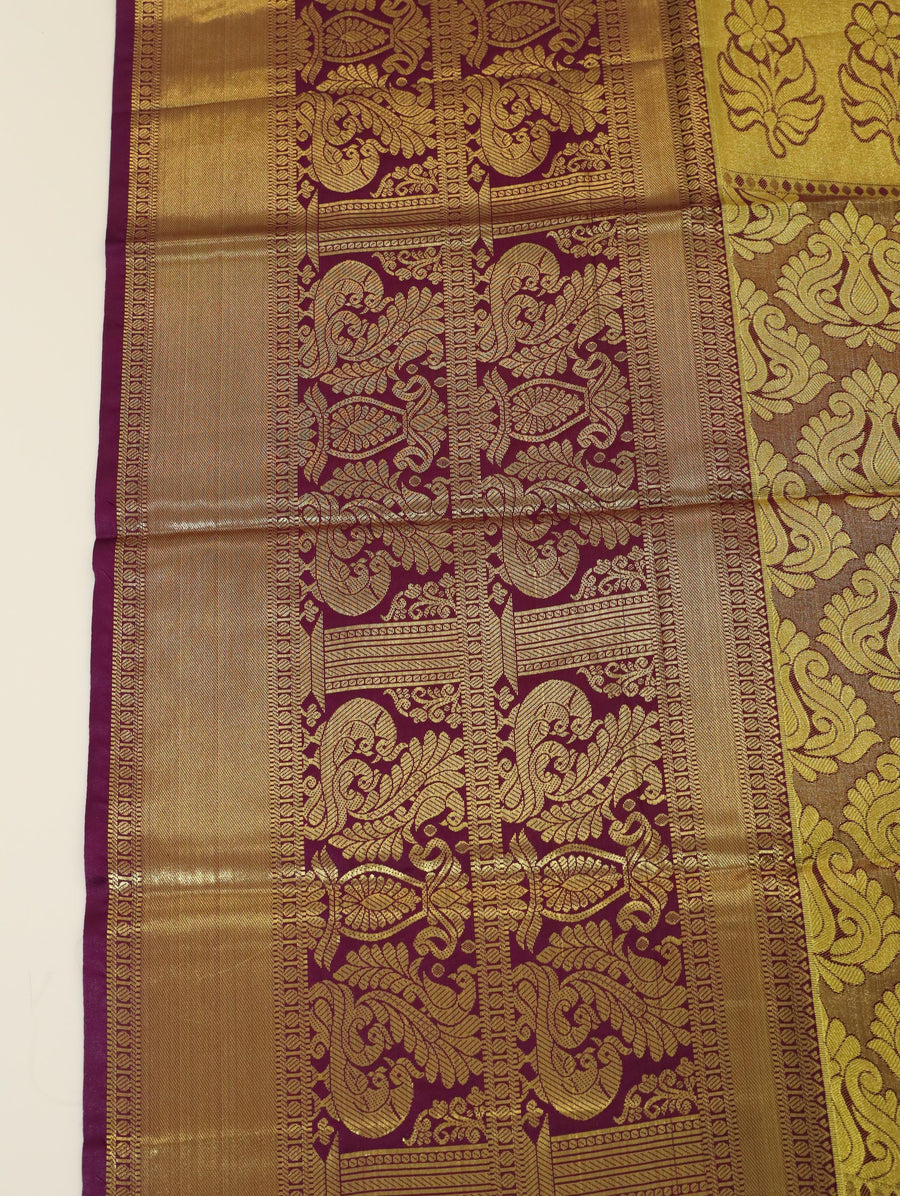 Peach Orange Kanchipuram Inspired Semi Silk Saree with Wide Contrast Border