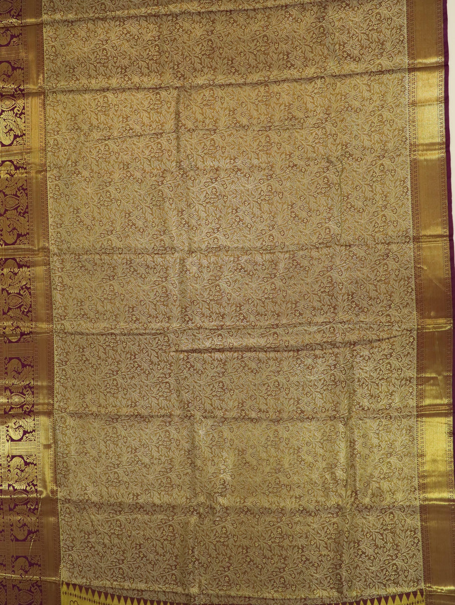Peach Orange Kanchipuram Inspired Semi Silk Saree with Wide Contrast Border