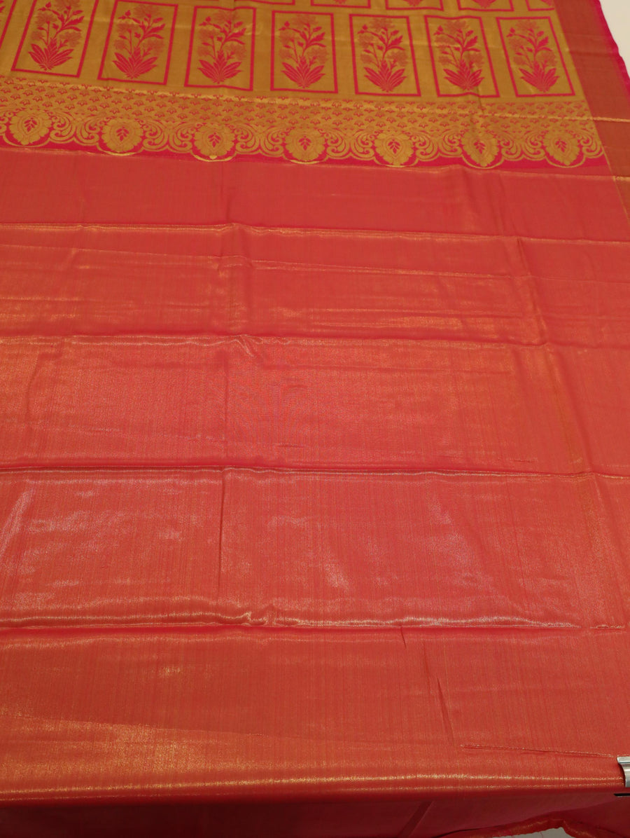 Mustard Gold Kanchipuram Inspired Semi Silk Saree with Wide Contrast Border
