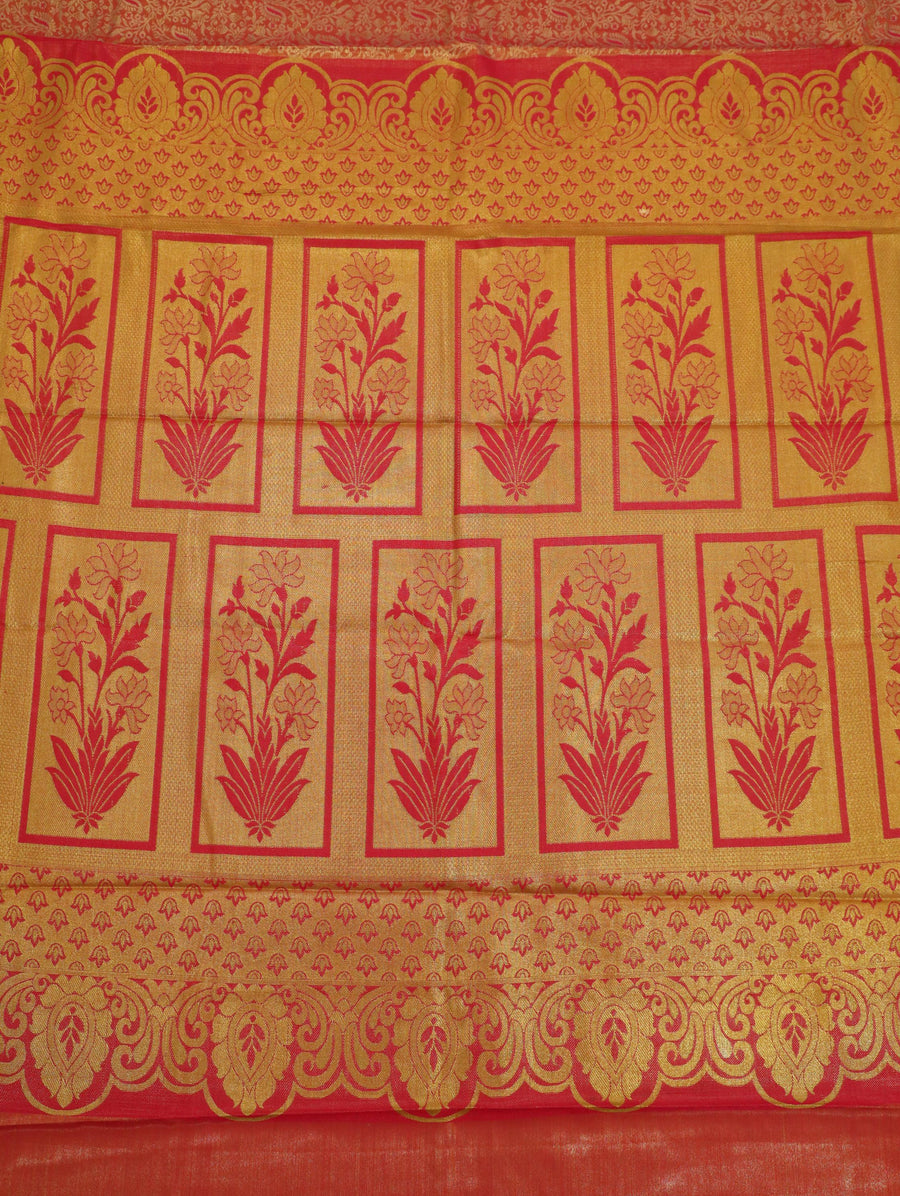Mustard Gold Kanchipuram Inspired Semi Silk Saree with Wide Contrast Border