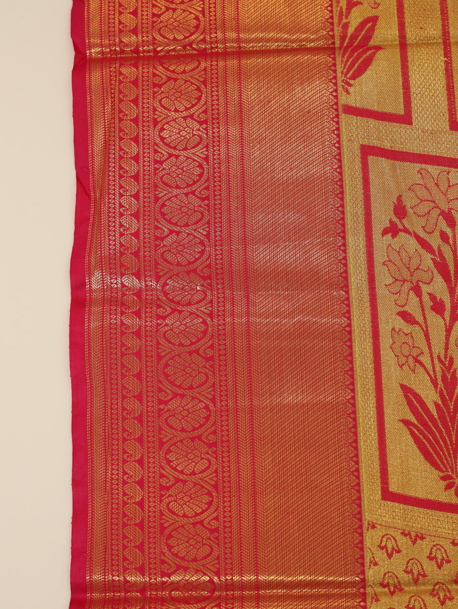 Mustard Gold Kanchipuram Inspired Semi Silk Saree with Wide Contrast Border