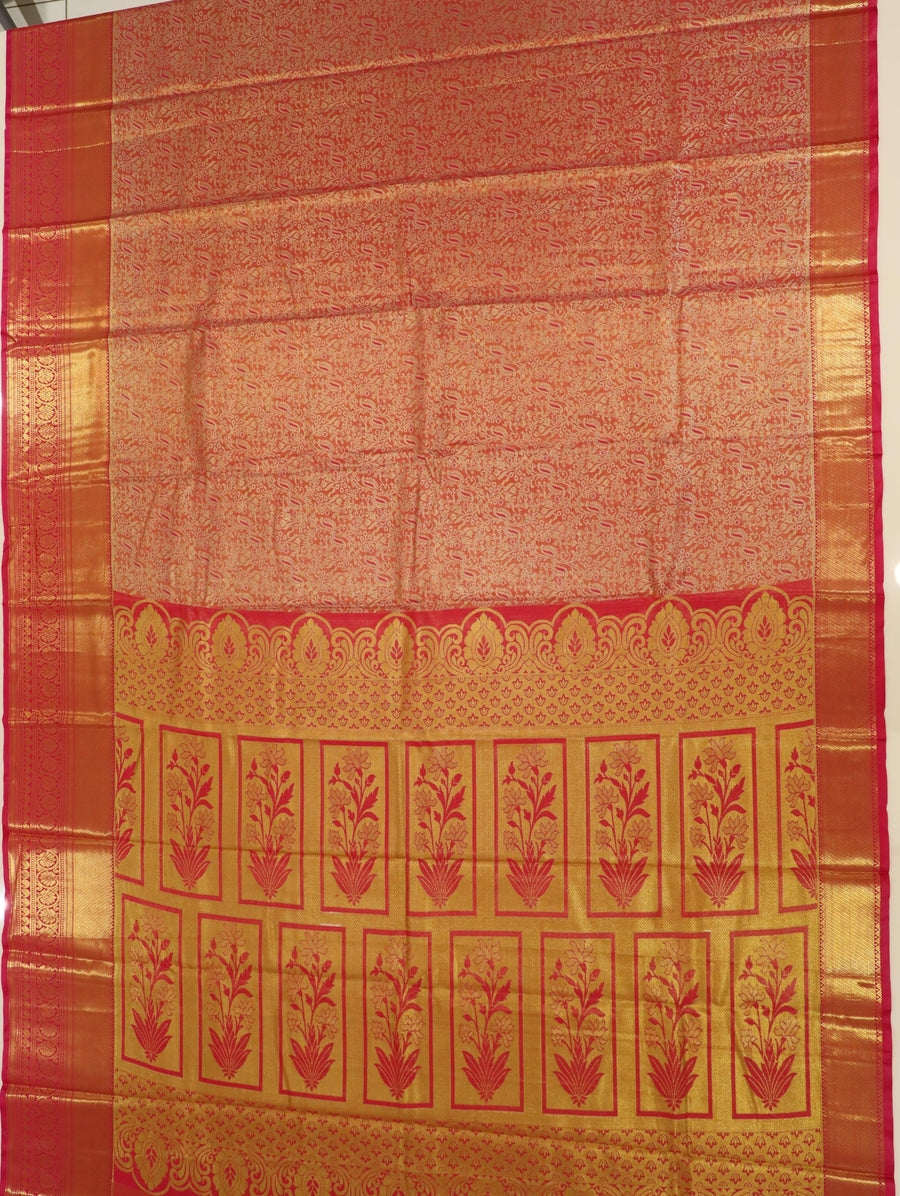 Mustard Gold Kanchipuram Inspired Semi Silk Saree with Wide Contrast Border