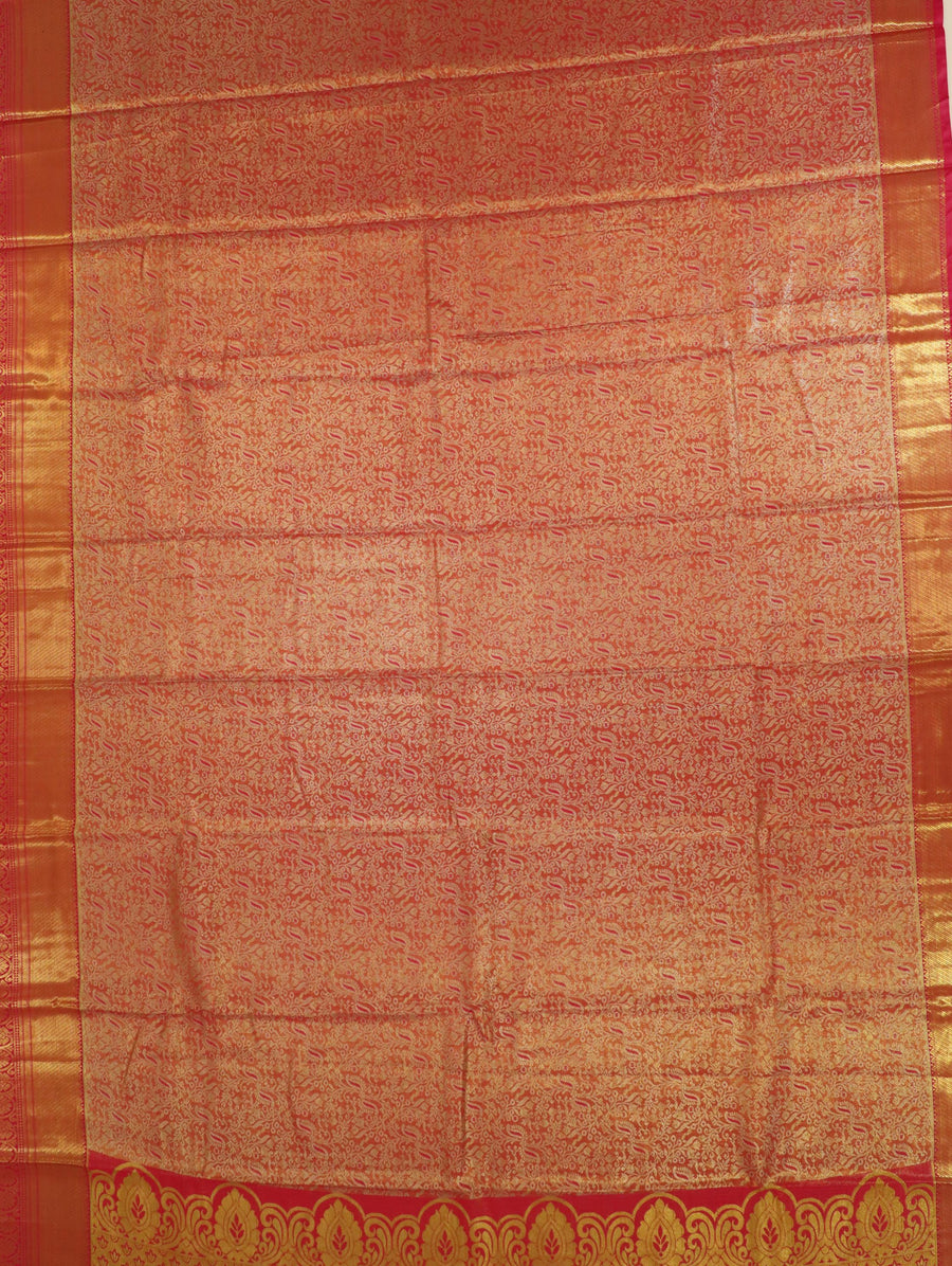Mustard Gold Kanchipuram Inspired Semi Silk Saree with Wide Contrast Border