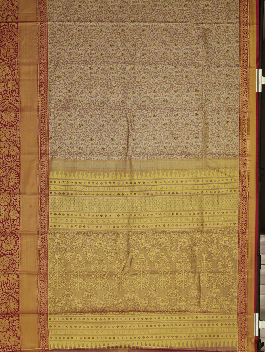Ivory Red Kanchipuram Inspired Semi Silk Saree with Wide Contrast Border