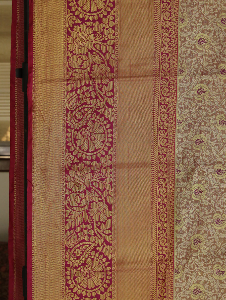 Ivory Red Kanchipuram Inspired Semi Silk Saree with Wide Contrast Border