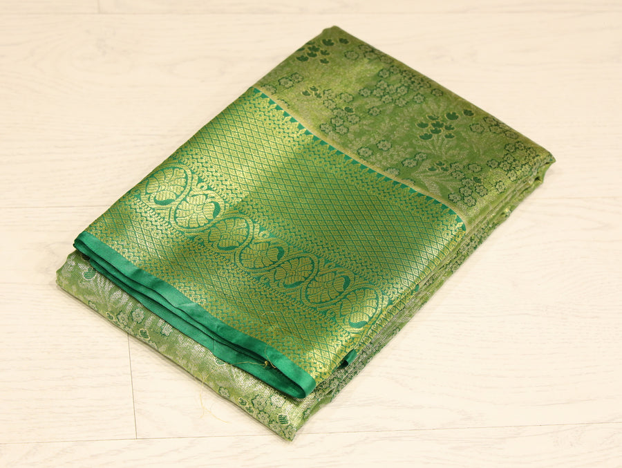 Sky Blue Dharmavaram Inspired Semi Silk Saree with Wide Contrast Border